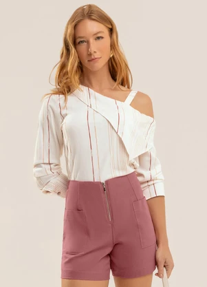 Gris - Blusa Assimétrica em Viscose Off-White - GRIS