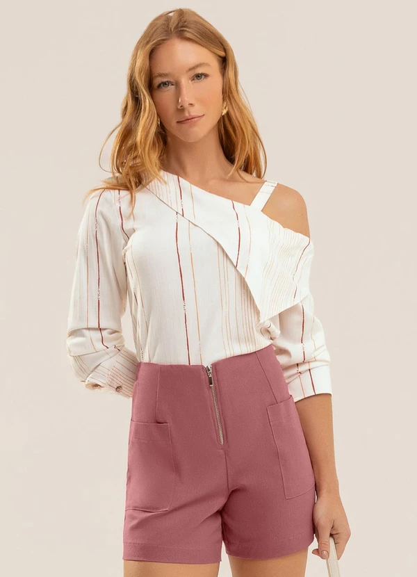 Gris - Blusa Assimétrica em Viscose Off-White