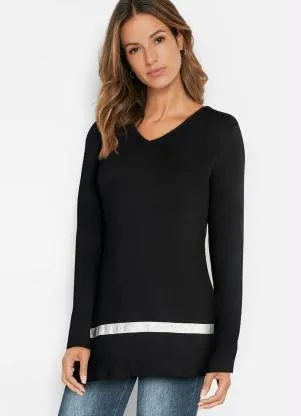 Queima Estoque - Blusa Assimétrica Manga Longa Preta - QUEIMA ESTOQUE