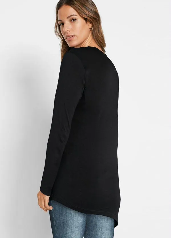 Queima Estoque - Blusa Assimétrica Manga Longa Preta 2