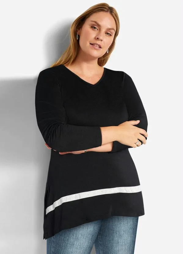 Queima Estoque - Blusa Assimétrica Manga Longa Preta 3