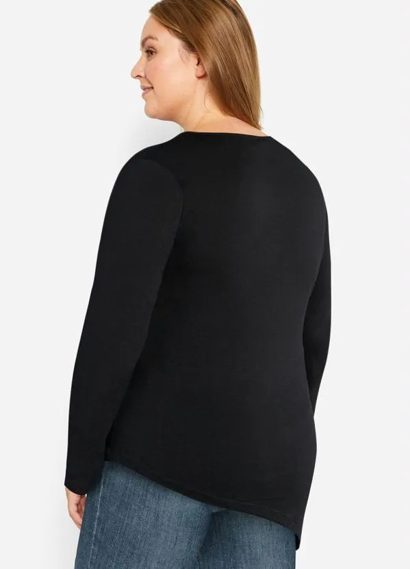 Queima Estoque - Blusa Assimétrica Manga Longa Preta 4