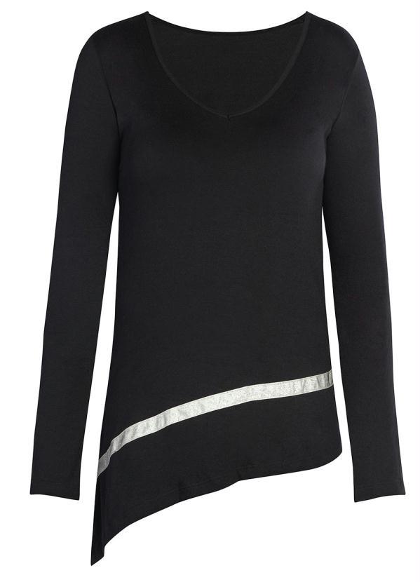 Outlet - Blusa Assimétrica Manga Longa Preta 5