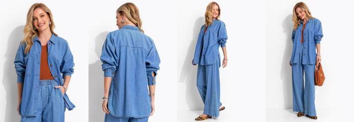 Blusa Azul Claro em Tecido Sarjado Jeans