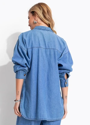 Quintess - Blusa Azul Claro em Tecido Sarjado Jeans - QUINTESS