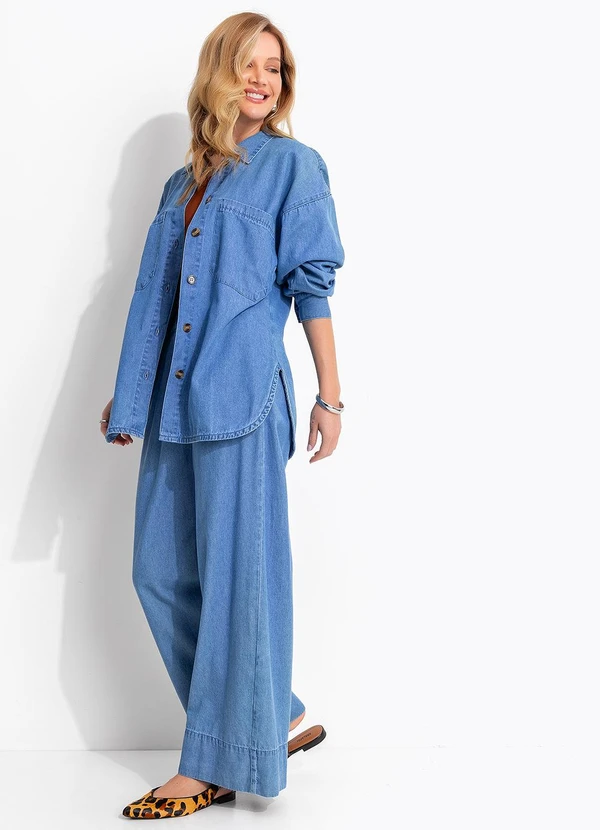 Quintess - Blusa Azul Claro em Tecido Sarjado Jeans