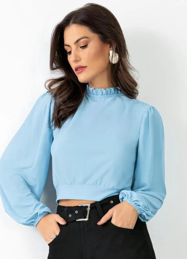 Quintess - Blusa Azul com Manga Bufante