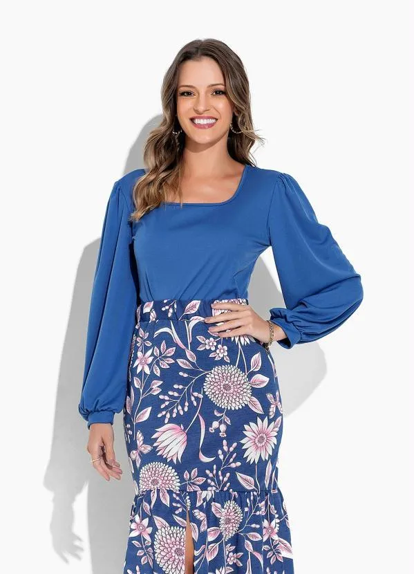 Rosalie - Blusa Azul com Manga Longa