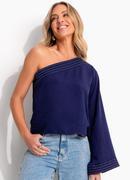Blusa Azul em Crepe Plano