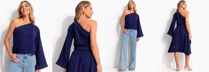 Blusa Azul em Crepe Plano
