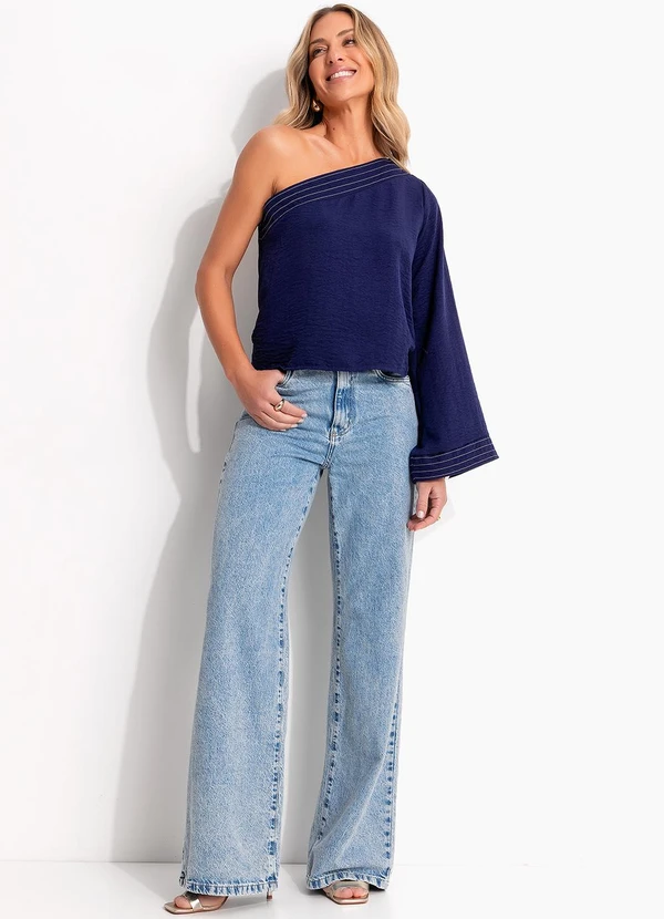 Quintess - Blusa Azul em Crepe Plano 3