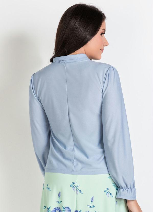 Outlet - Blusa Azul em Renda com Mangas em Crepe 3