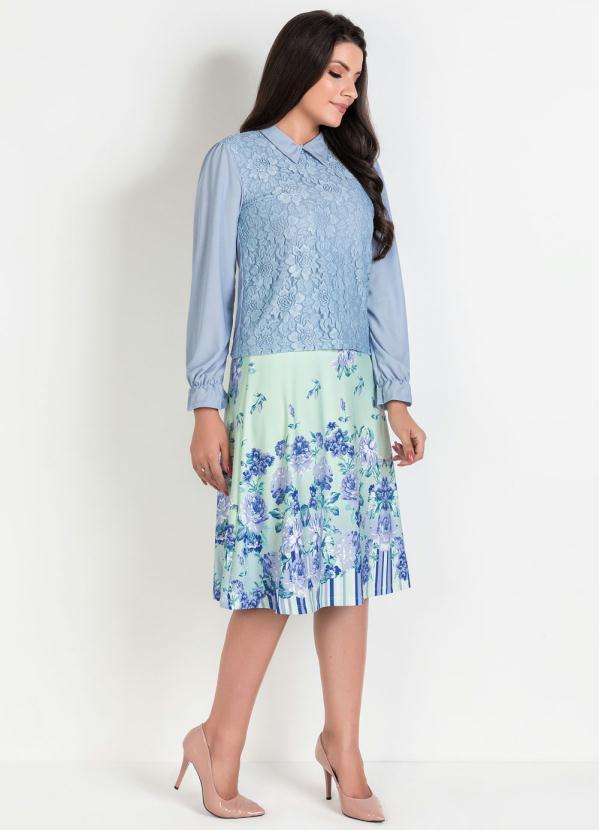 Outlet - Blusa Azul em Renda com Mangas em Crepe 4