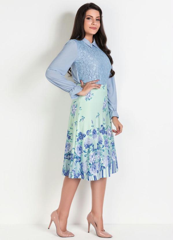 Outlet - Blusa Azul em Renda com Mangas em Crepe 5