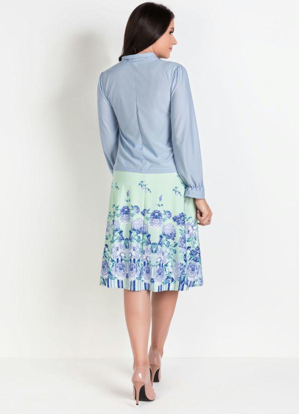 Outlet - Blusa Azul em Renda com Mangas em Crepe 6