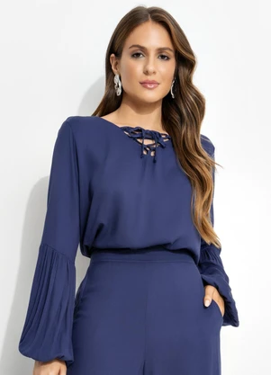 Quintess - Blusa Azul em Viscose Plana Sarjada - QUINTESS