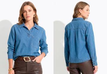 Blusa Azul Escura em Tecido Sarjado