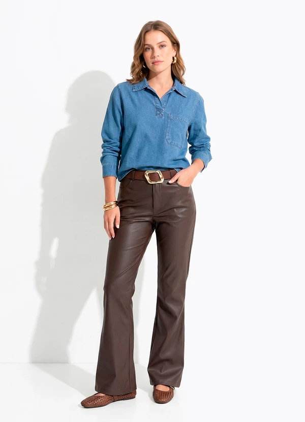 Quintess - Blusa Azul Escura em Tecido Sarjado 3