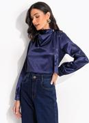 Blusa Azul Escuro em Acetinado