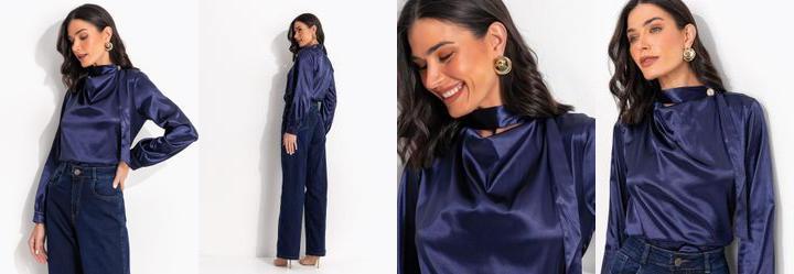 Blusa Azul Escuro em Acetinado