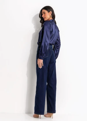 Quintess - Blusa Azul Escuro em Acetinado - QUINTESS