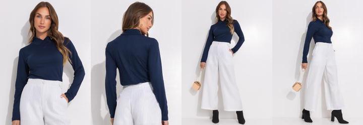 Blusa Azul Escuro em Malha Suede