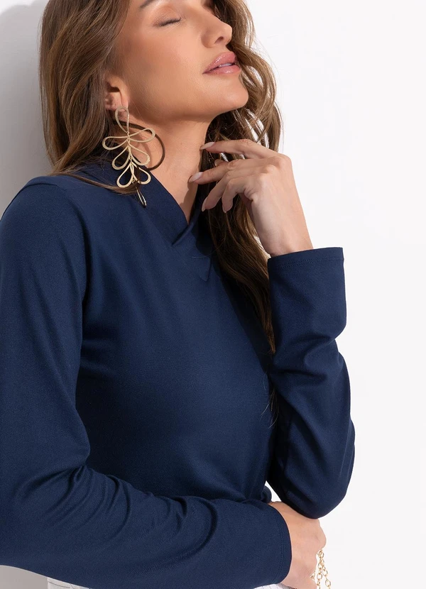 Quintess - Blusa Azul Escuro em Malha Suede 6