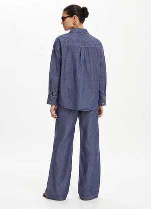 Quintess - Blusa Azul Escuro em Tecido Sarjado Jeans - QUINTESS