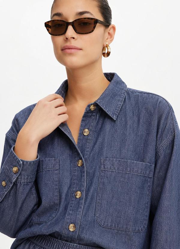 Blusa Azul Escuro em Jeans de Algod�o