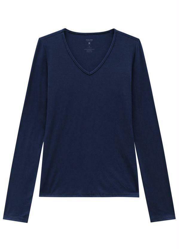 Malwee - Blusa Azul Marinho Decote V em Viscose
