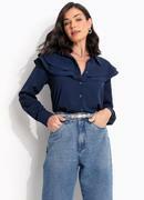 Blusa Azul Marinho em Crepe Plano