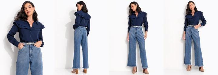 Blusa Azul Marinho em Crepe Plano