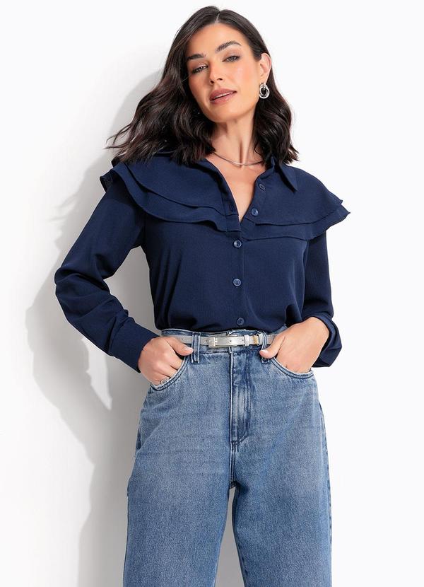 Blusa Azul Marinho em Crepe Plano