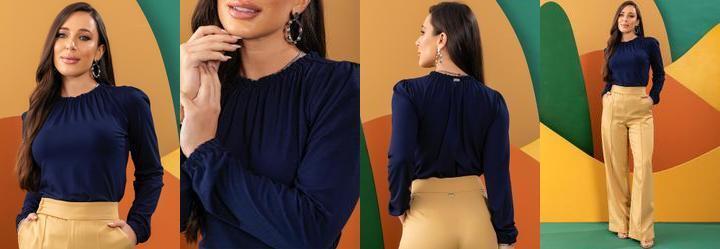 Blusa Azul Marinho em Malha de Viscose