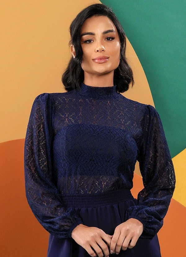Quintess - Blusa Azul Marinho em Renda 1
