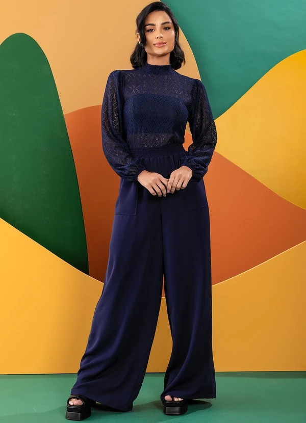 Quintess - Blusa Azul Marinho em Renda 3