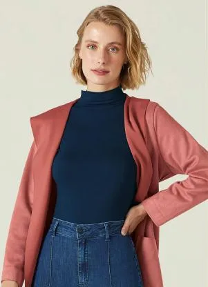 Malwee - Blusa Azul Marinho Gola Alta em Viscose Feminino - MALWEE