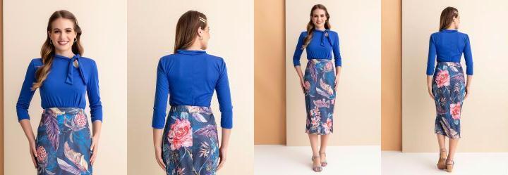 Blusa Azul Royal com Gola Lao