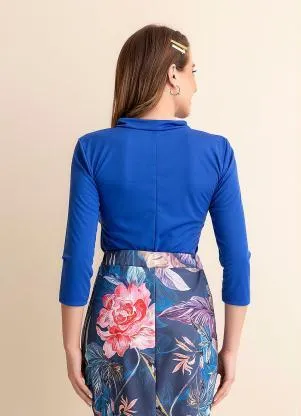 Rosalie - Blusa Azul Royal com Gola Laço - ROSALIE