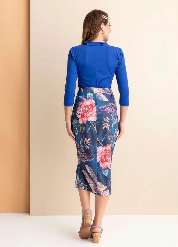 Rosalie - Blusa Azul Royal com Gola Laço 4