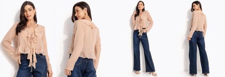 Blusa Babados Bege em Chiffon