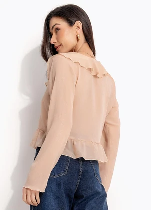 Quintess - Blusa Babados Bege em Chiffon - QUINTESS