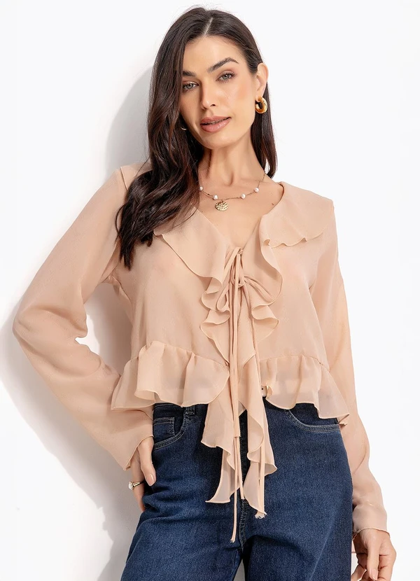 Quintess - Blusa Babados Bege em Chiffon