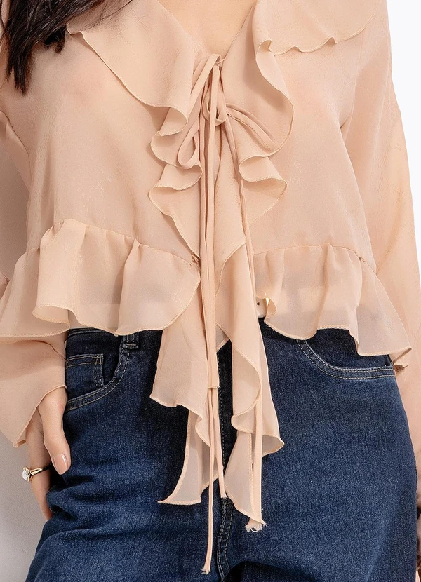 Quintess - Blusa Babados Bege em Chiffon 8