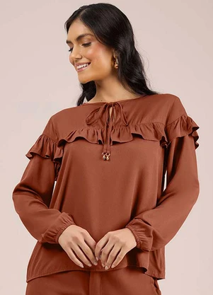 Angel - Blusa Babados Viscose Lisa Marrom - ANGEL