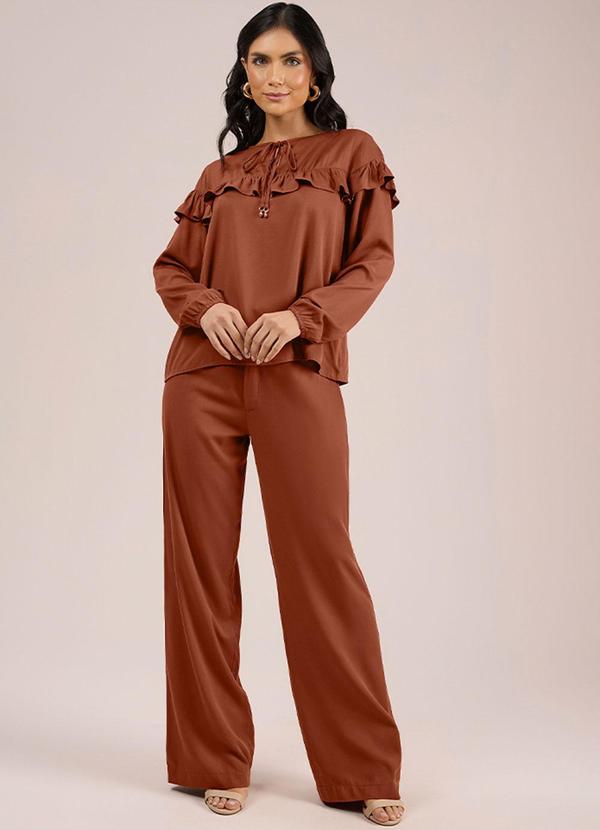 Angel - Blusa Babados Viscose Lisa Marrom 3