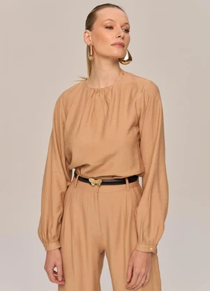 Carlota Costa - Blusa Basic com Mangas Longas Marrom - CARLOTA COSTA