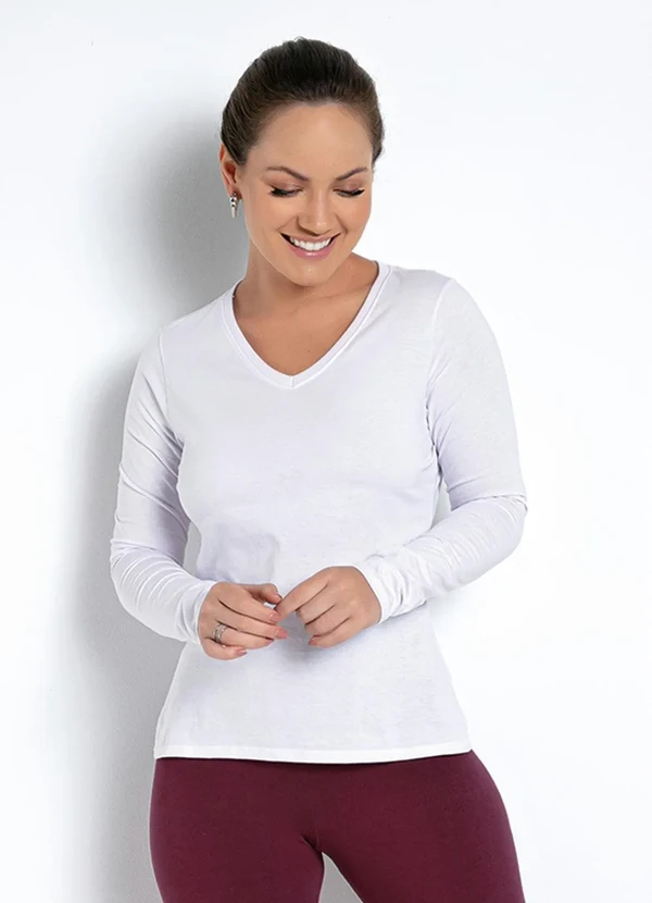 Basicamente - Blusa Básica Branca Meia Malha de Algodão