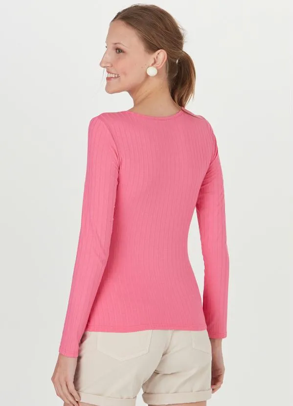 Malwee - Blusa Básica Canelada Manga Longa Rosa 2