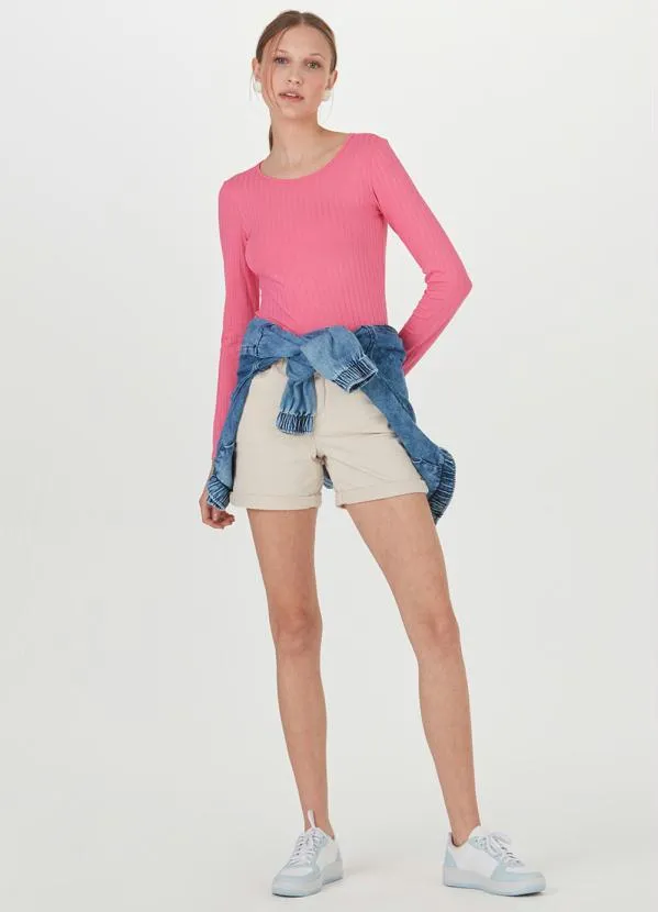 Malwee - Blusa Básica Canelada Manga Longa Rosa 3